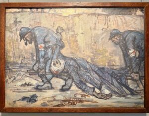 Beauvais MUDO Les Brancardiers, Jean-Georges Cornelius, vers 1924, huile sur carton