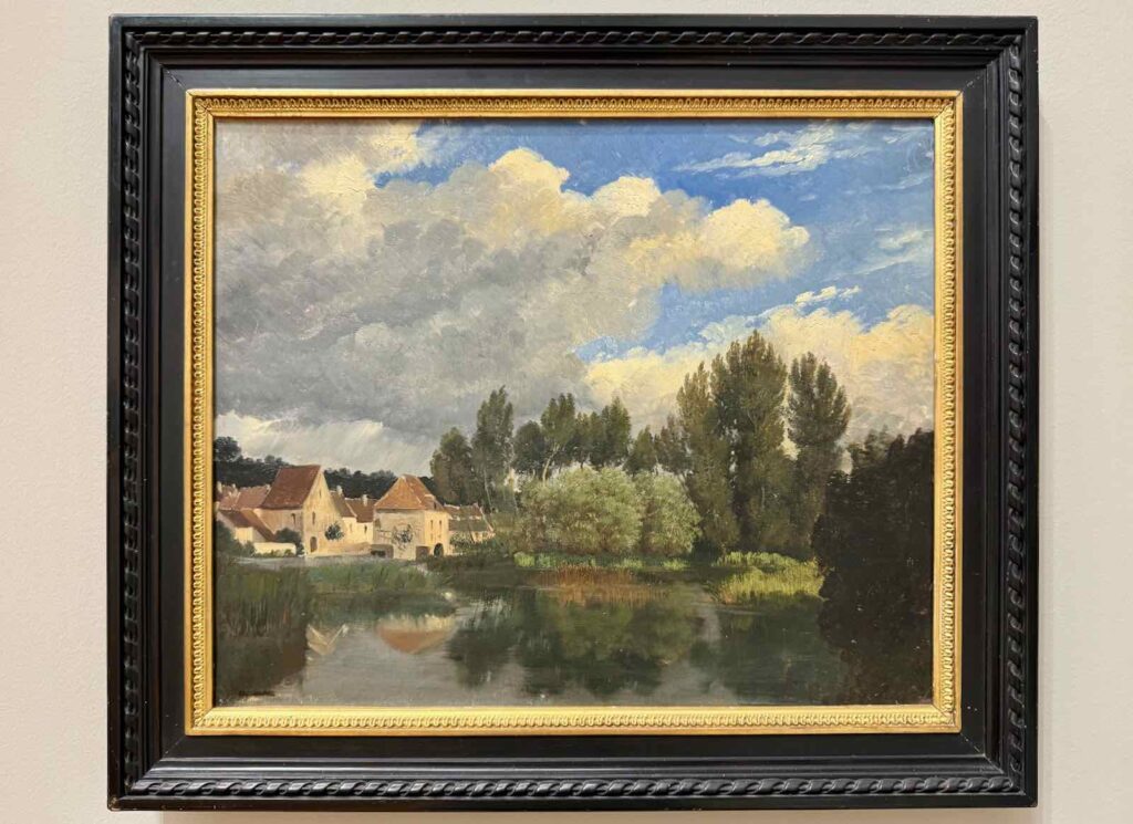 Beauvais MUDO Village au bord de l'eau, Théophile-Narcisse Chauvel, vers 1870, huile sur papier marouflé sur toile