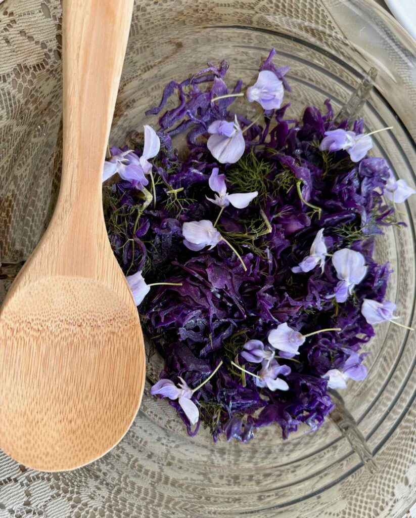 Manger-non-loin-de-la-Cote-d-Opale-Gouy-Saint-Andre-L-Encas-et-L-Echoppe-chou-rouge-et-fleurs-glycine